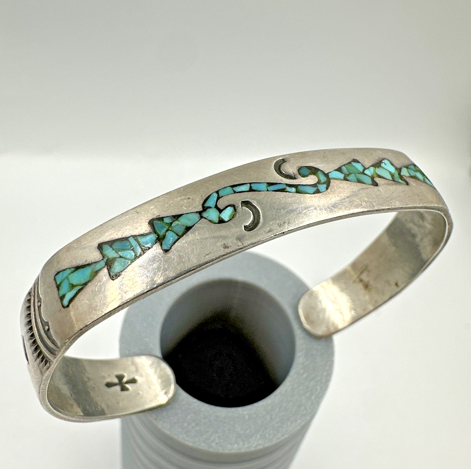 Vtg Gene Gibson Navajo Sterling Silver Turquoise Native American Cuff Bracelet