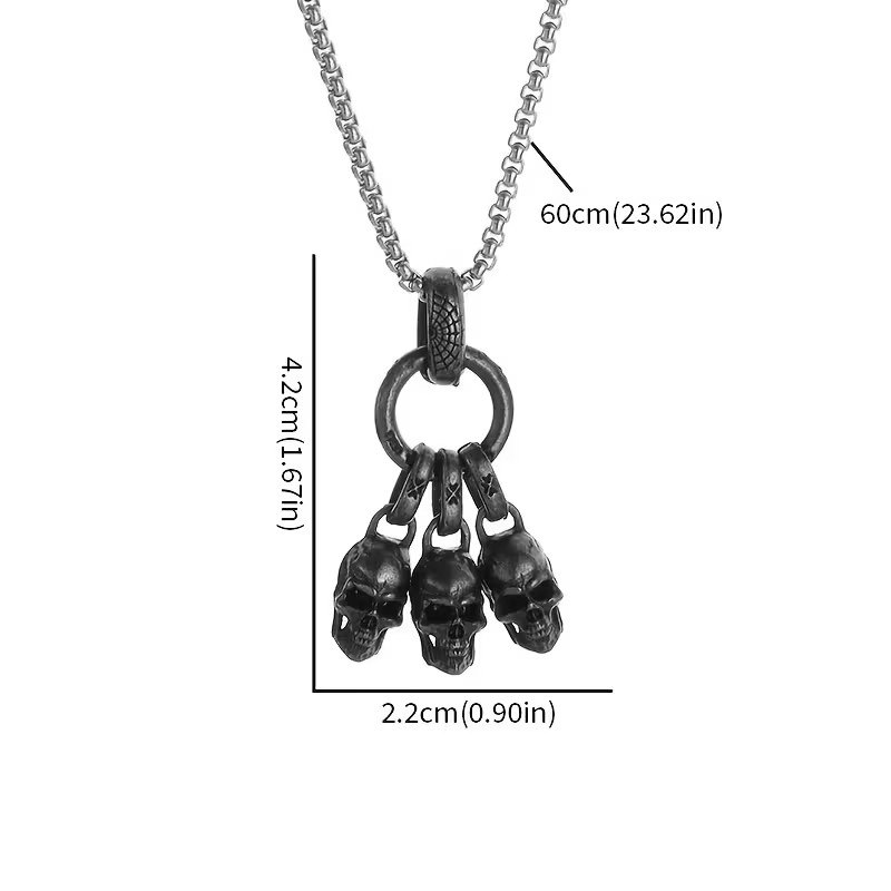 Three Skulls Necklace Necklace Gothic Pendant Skeleton