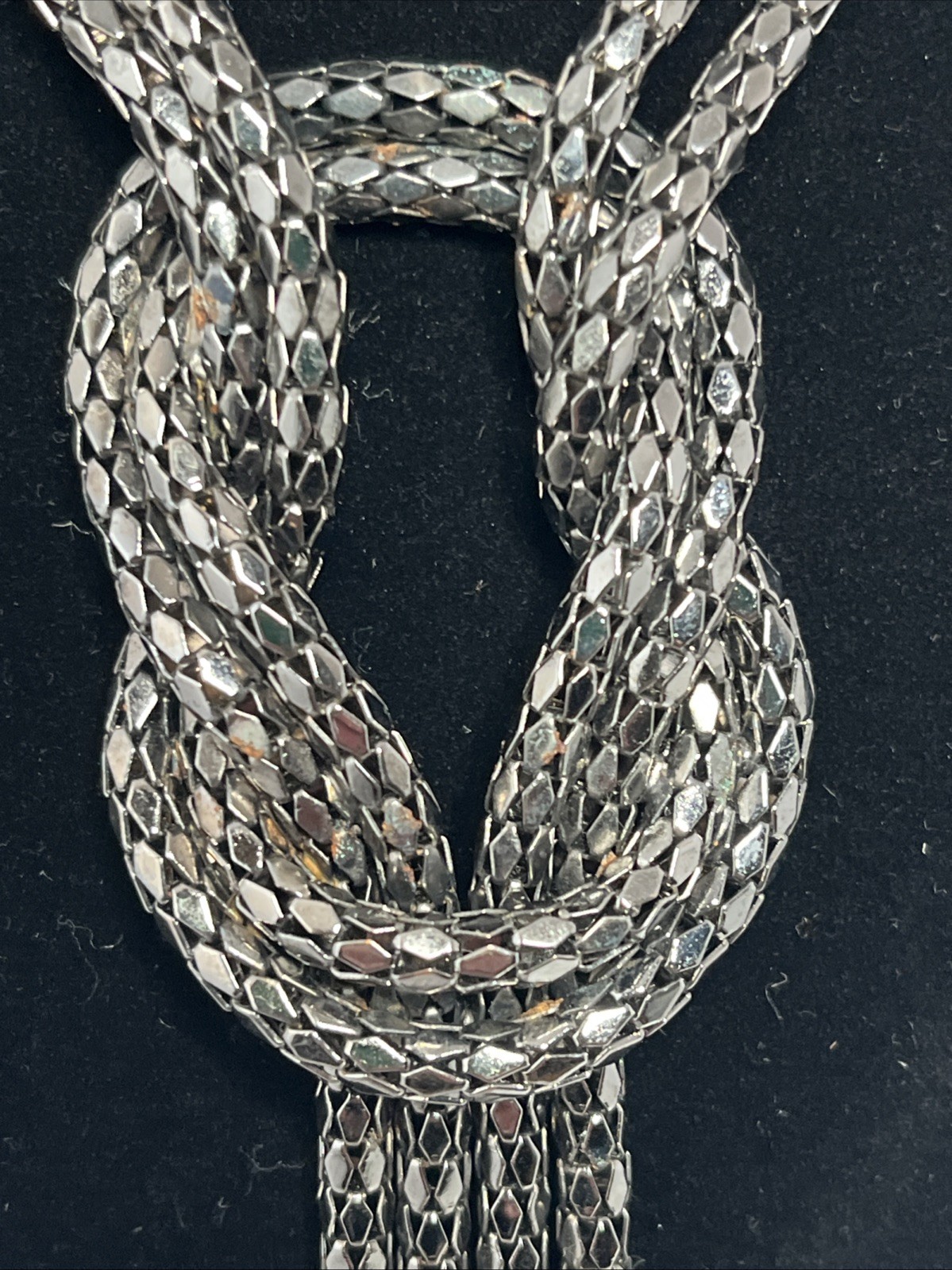 Vintage Gunmetal Knotted Mesh Chain Long Sautoir Flapper Statement Necklace