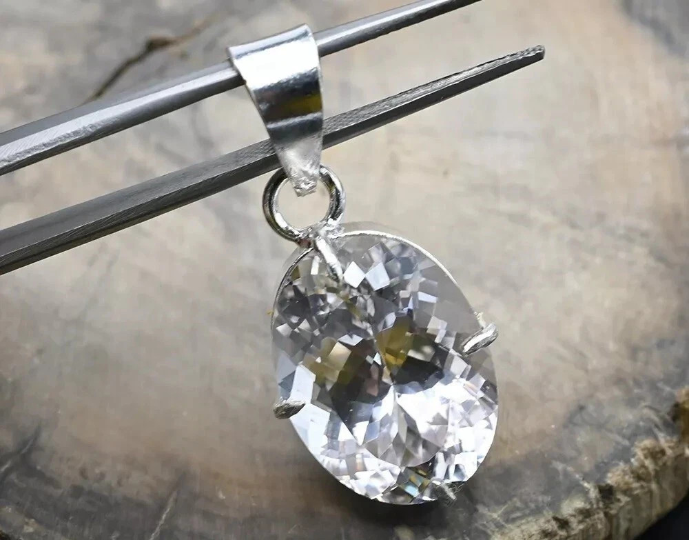 Natural Certified 26.85 Ct Oval White Sapphire 925 Solid Silver Gemstone Pendant