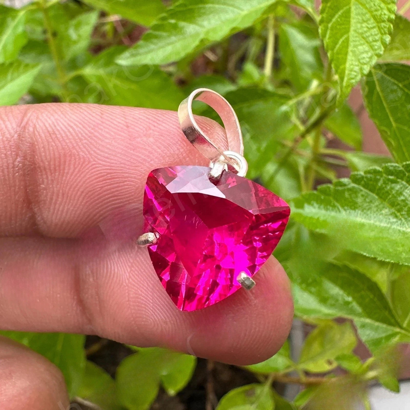 Natural Pink Sapphire 28 Ct Trillion Cut 925 Solid Silver Pendant Gemstone