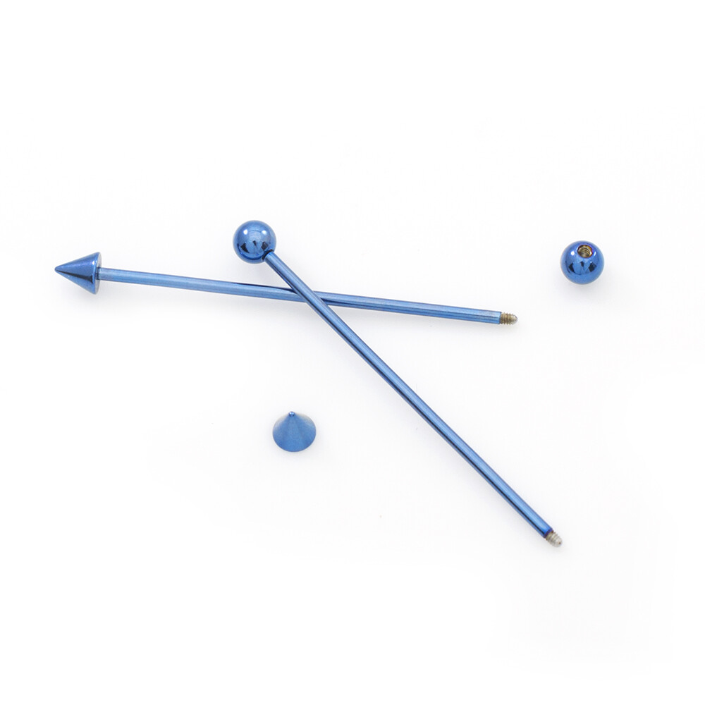 Pair of Industrial straight Barbell 14g spike and ball design Anodized Titanium
