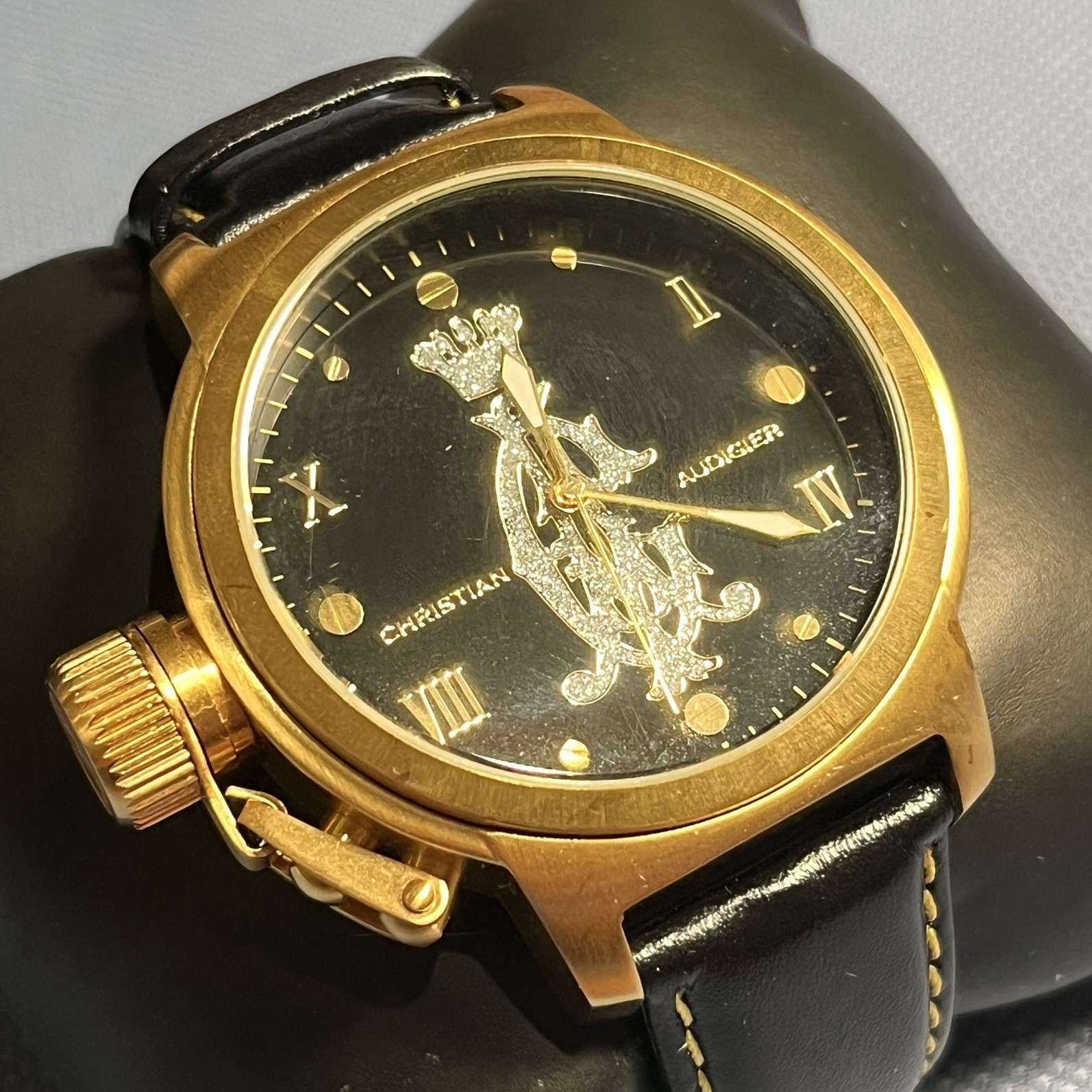Vintage CHRISTIAN AUDIGIER Men’s Watch Black Gold Tone (NEW)