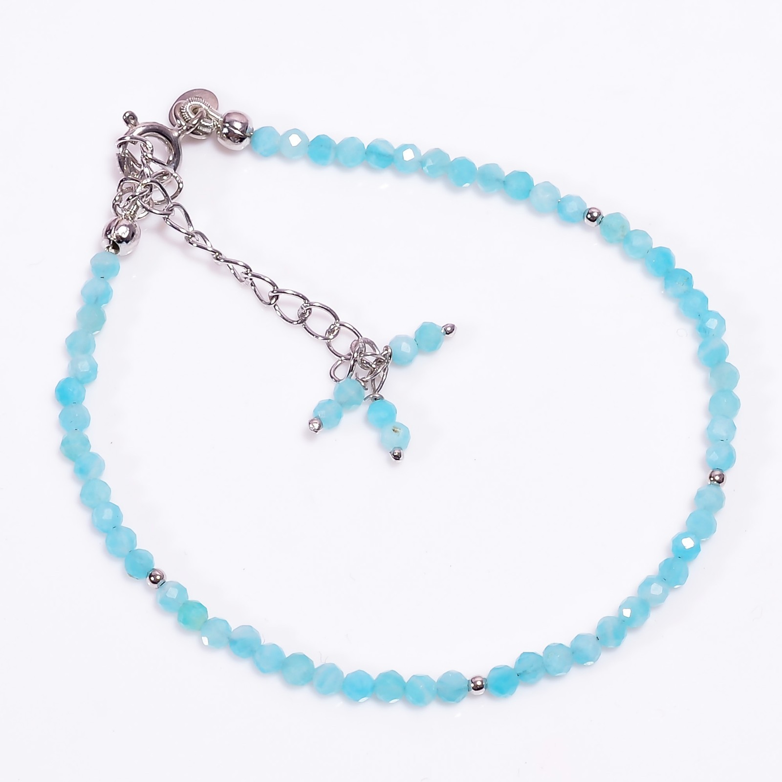 AAA Natural Amazonite 925 Sterling Silver Faceted Beads Bracelet 7-9″ P-775