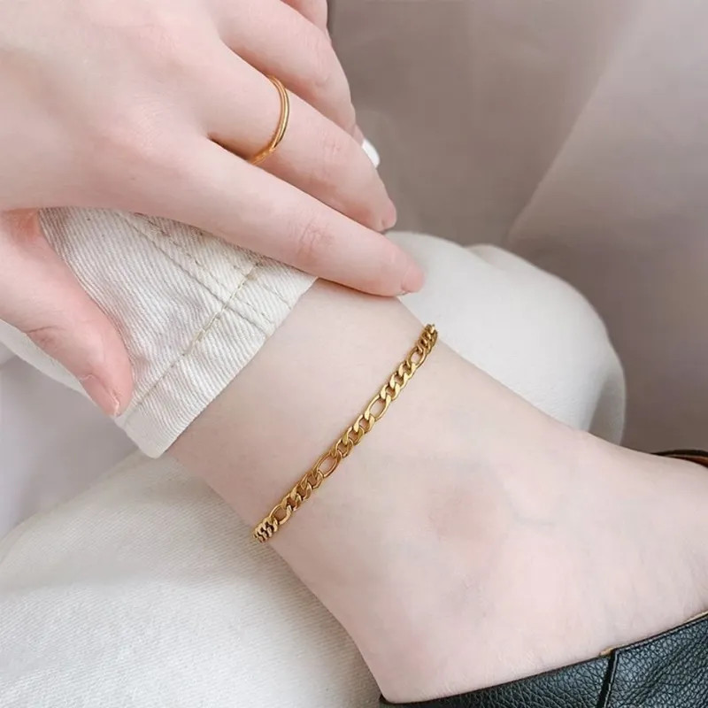 Luxury 18K Gold Plated Figaro Dainty Chain Anklet Bold Foot, Minimalist & Trendy