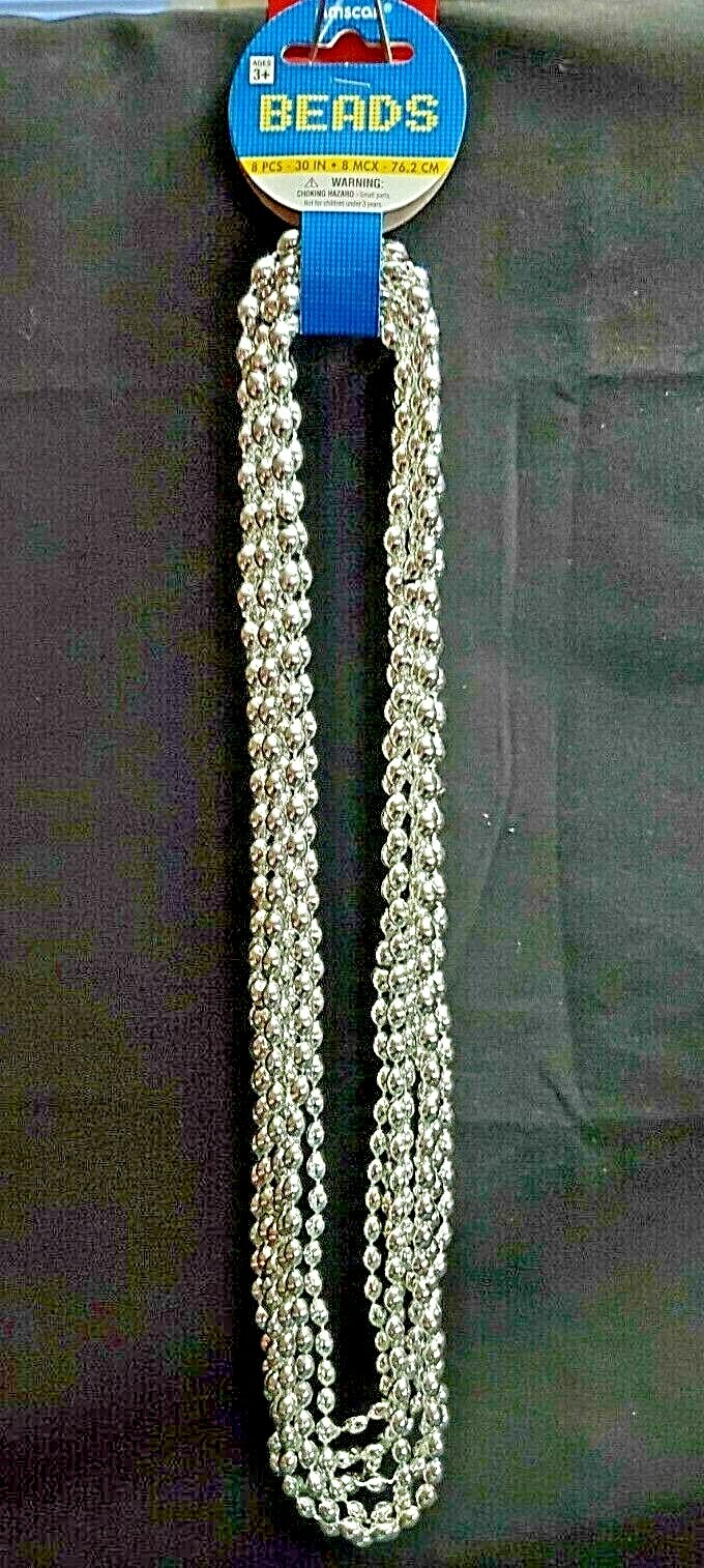8 Silver Metallic Bead Necklaces 30 in New in Package