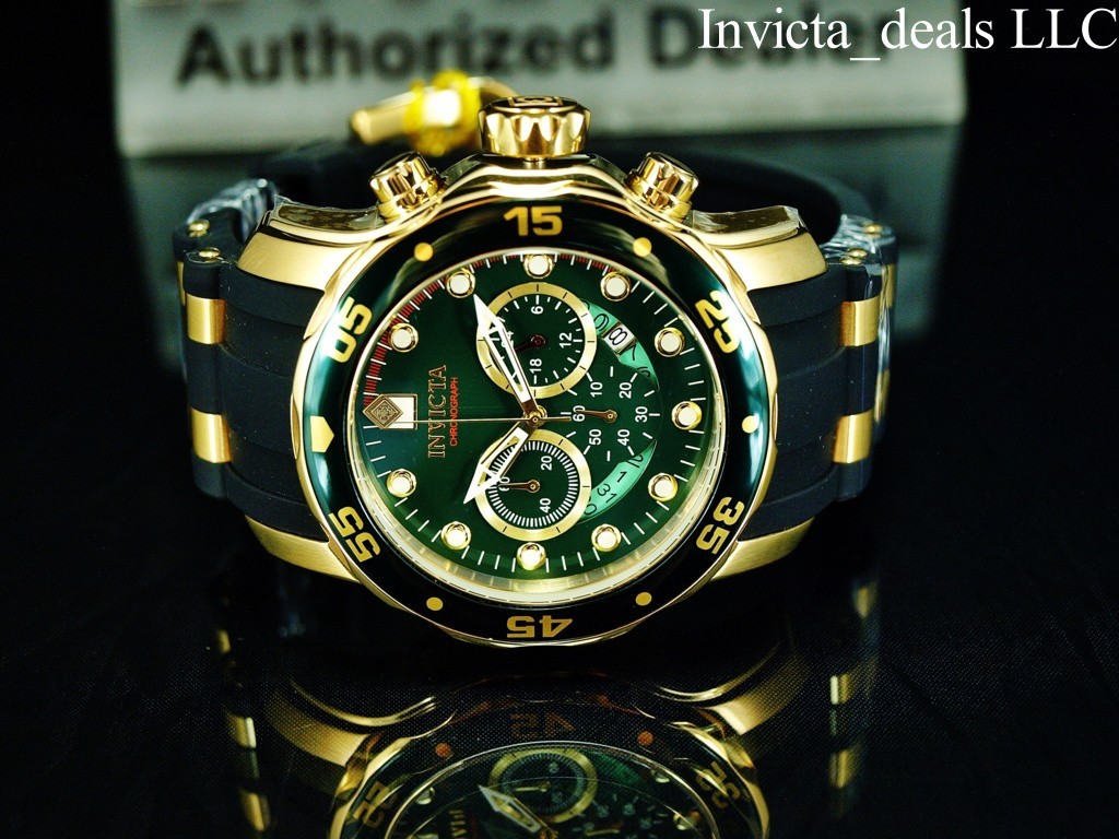 Invicta Men’s 48mm PRO DIVER SCUBA Chronograph GREEN Dial Gold Tone SS Watch