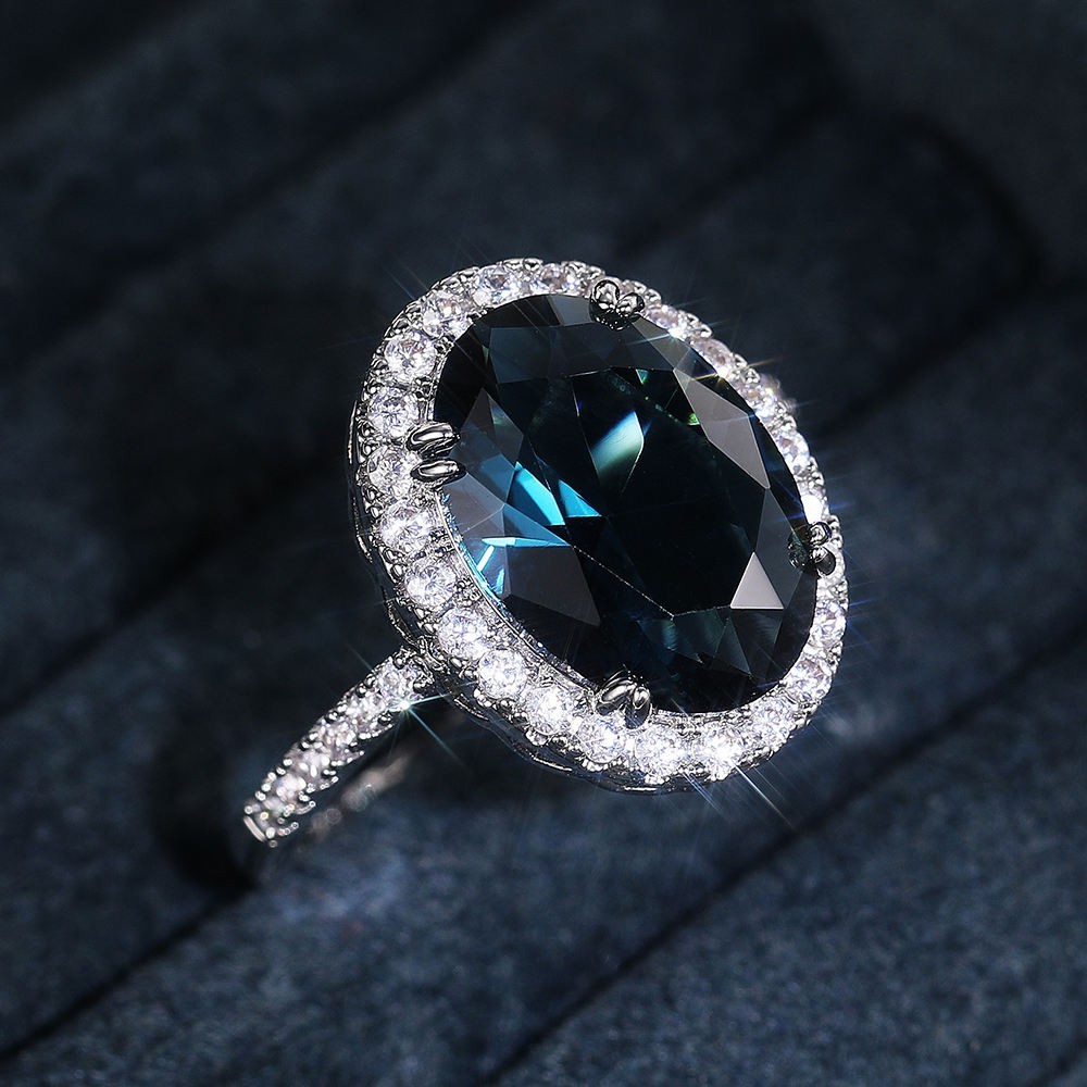 4 Ct blue oval cut real moissanite wedding engagment ring 14k white gold plated