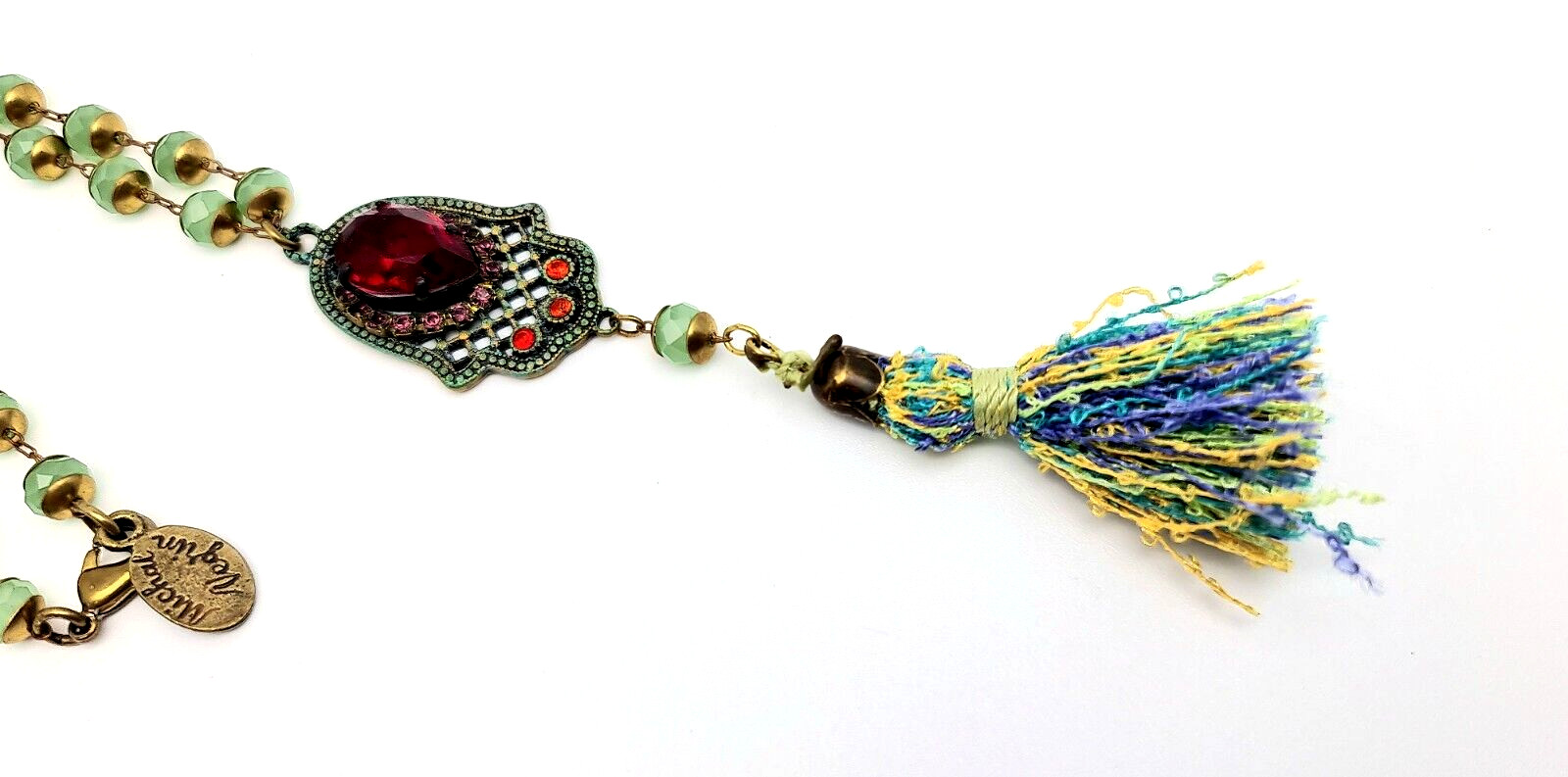 Beautiful Long Necklace With Hamsa Pendant With Crystals By Michal Negrin