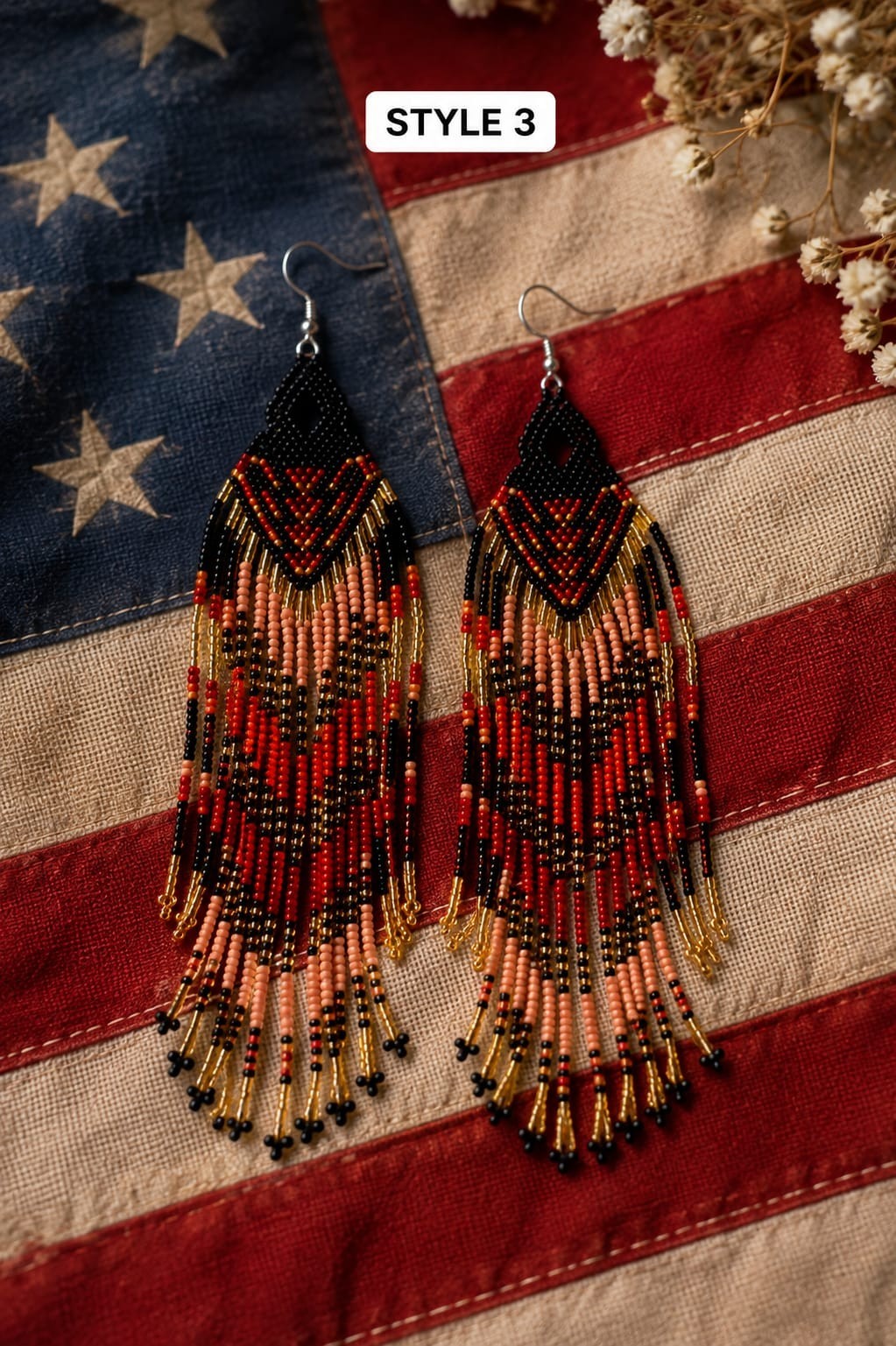 Handmade Seed Bead Fringe Earrings Long Tassel Boho Dangle Statement Jewelry.