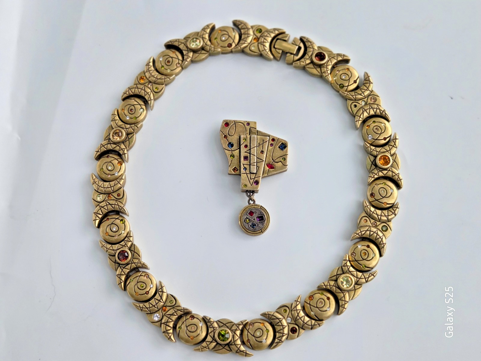 PATRICIA LOCKE Choker Collar Necklace & Brooch Colored Crystals Stunning