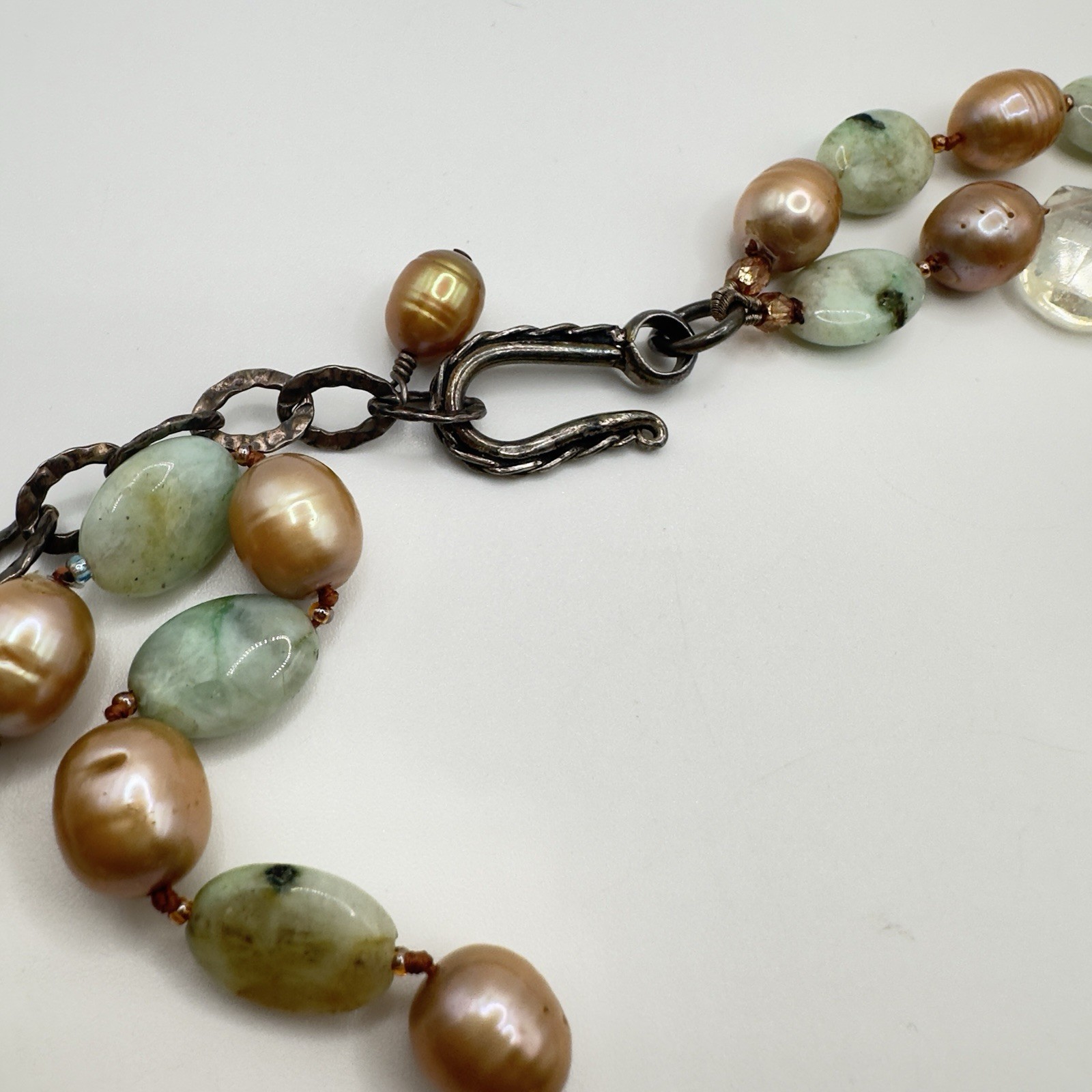 Pearl & Gemstone Necklace Double Strand Chunky Sterling Clasp Studio Stunning