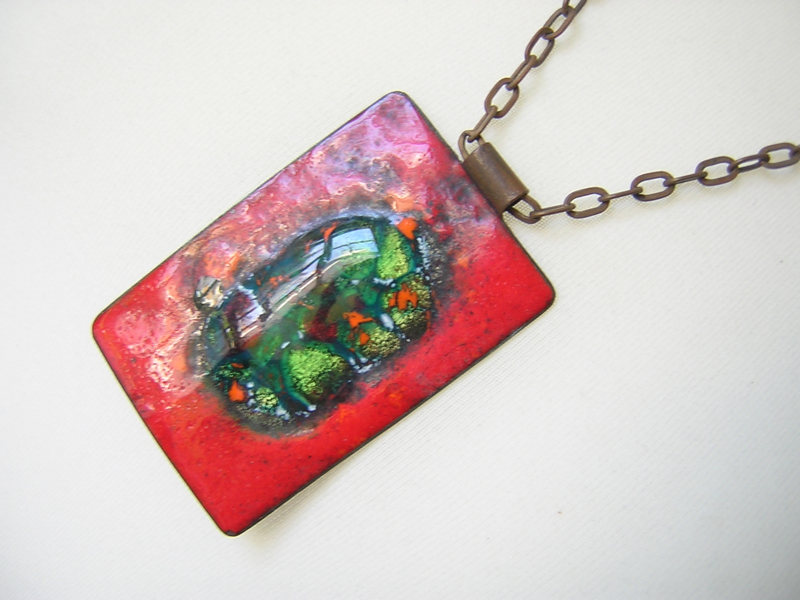 Vintage Pendant Necklace Enamel Copper 6.6 X 4.0 Cm/61 Cm
