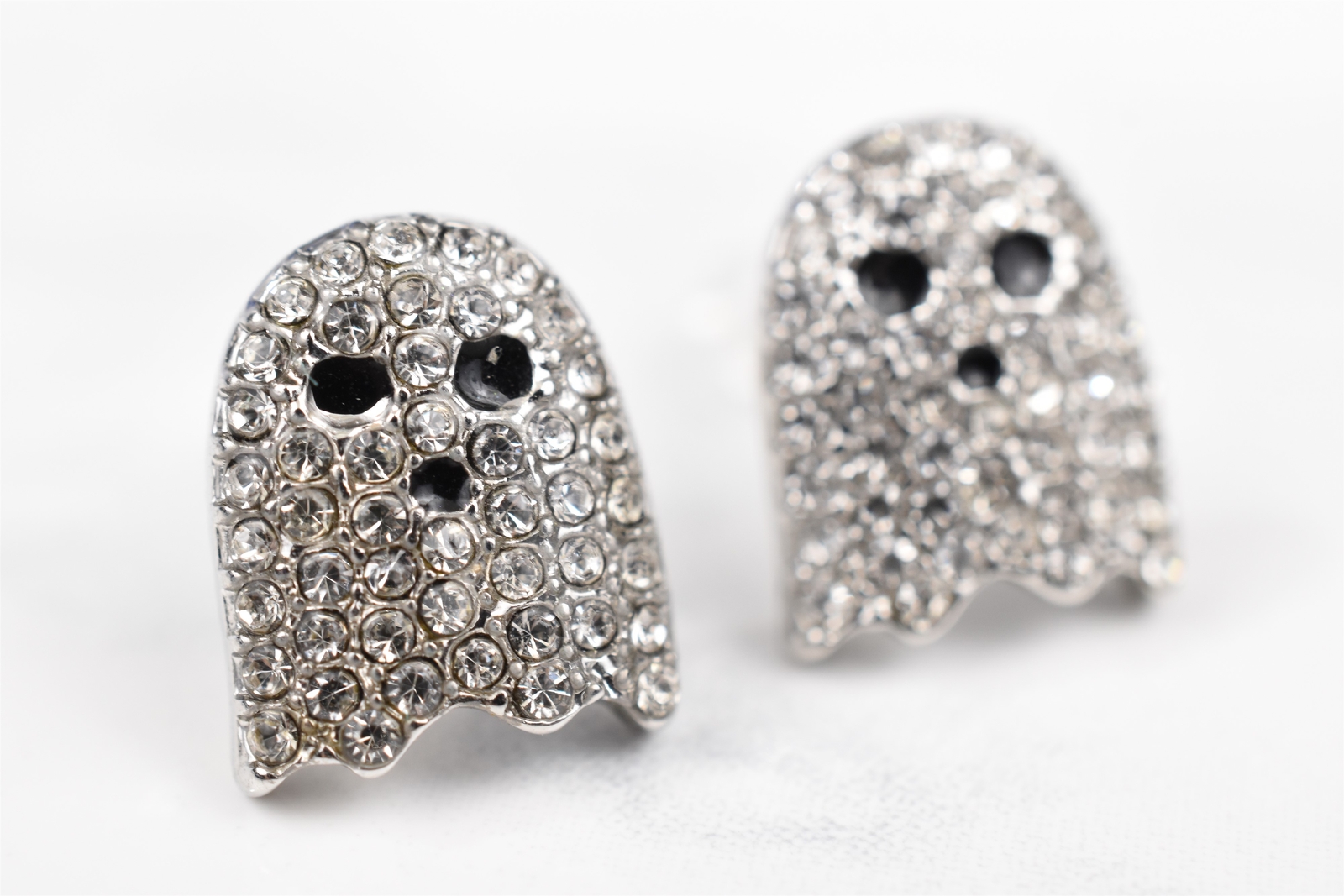 1980s Pac-Man Earrings, Silver Plated w/ Rhinestones – Choose Your Ghost!