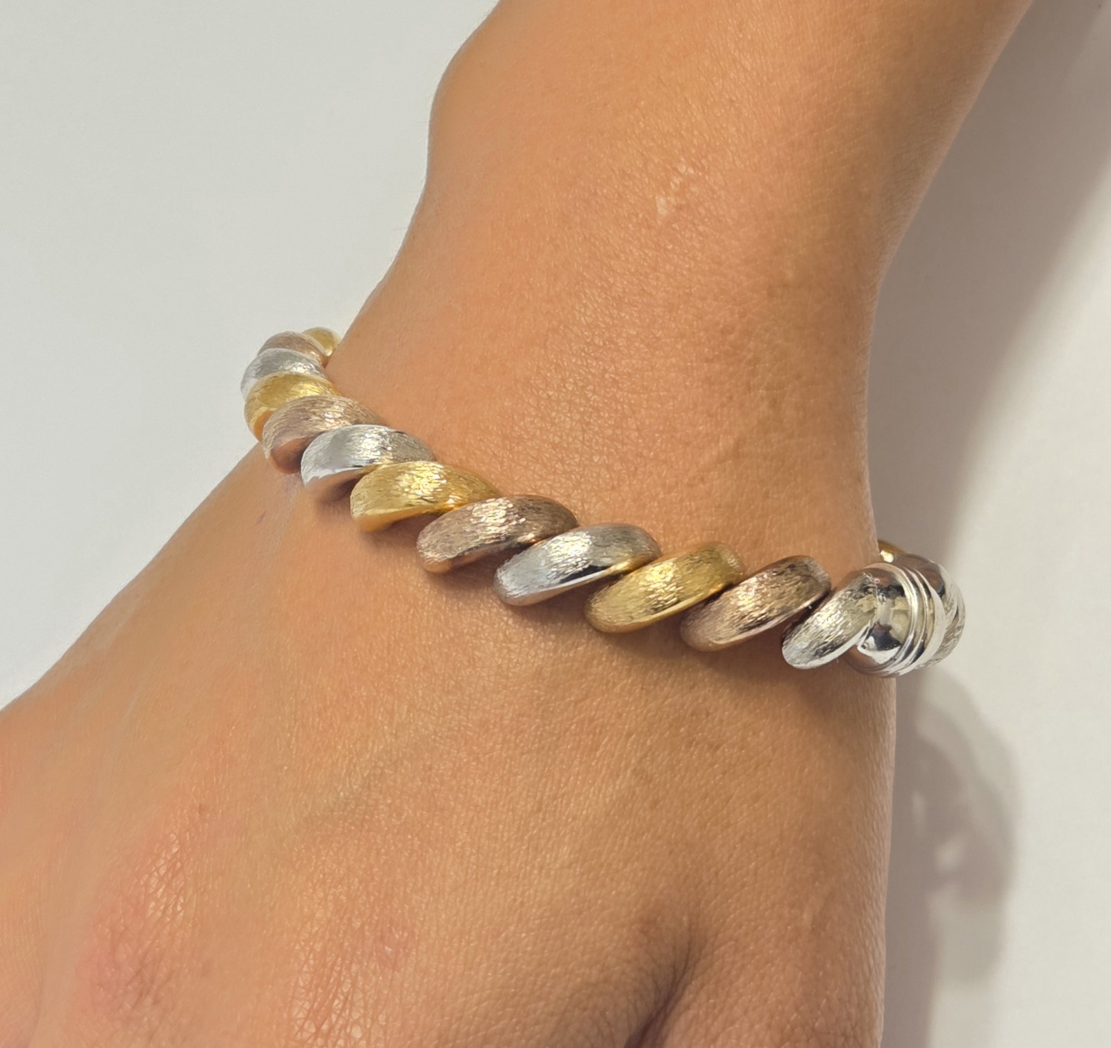 Authentic Milor Sterling Silver Triple Tone Brush Finish Chunky Bracelet 8″