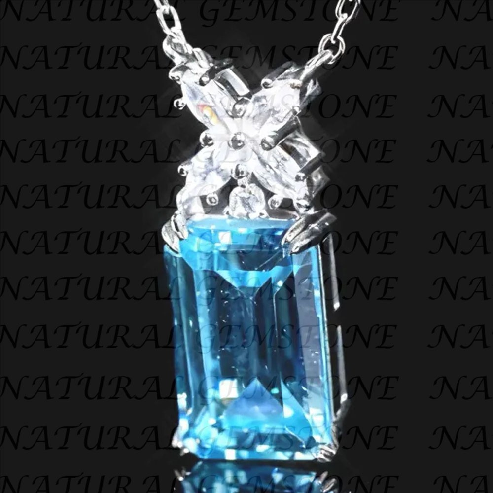 5.20Carat Emerald Shape Natural Topaz and Diamond Pendant 18K White Gold Plated