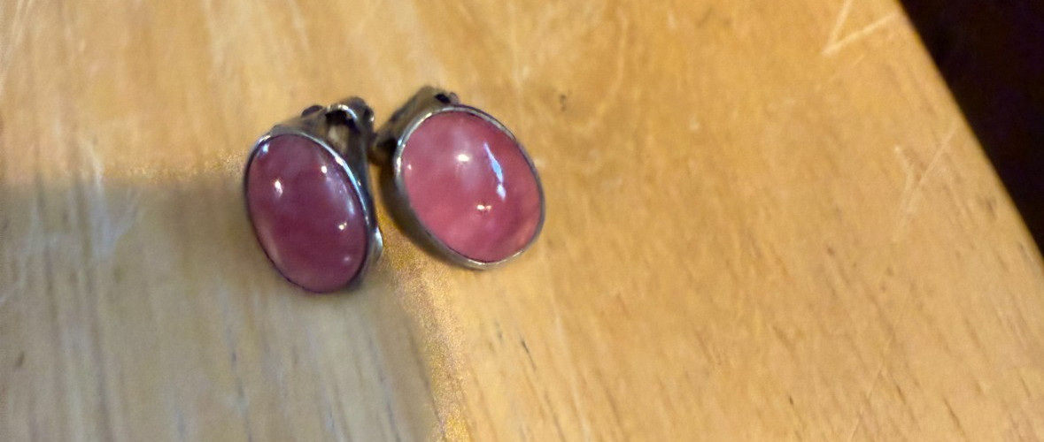 Vintage Southwestern Sterling Silver CLIP ON Earrings Pink Cabochon ARGENTINA