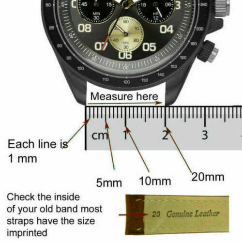 20mm Black or Brown Leather Replacement Watch Strap Push Button Deployant Clasp