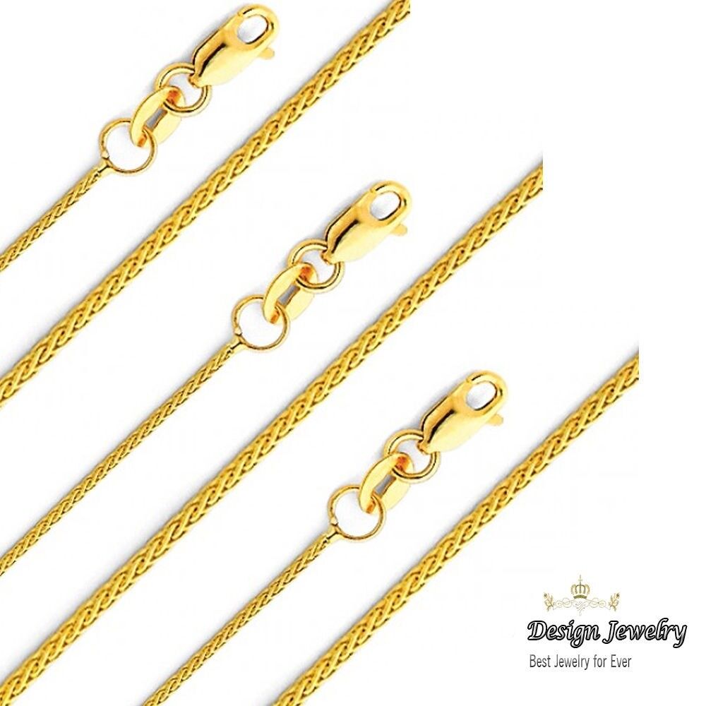 14KT Solid Yellow Italian Gold Wheat Chain Necklace 0.9mm 16″, 18″, 20″, 22″