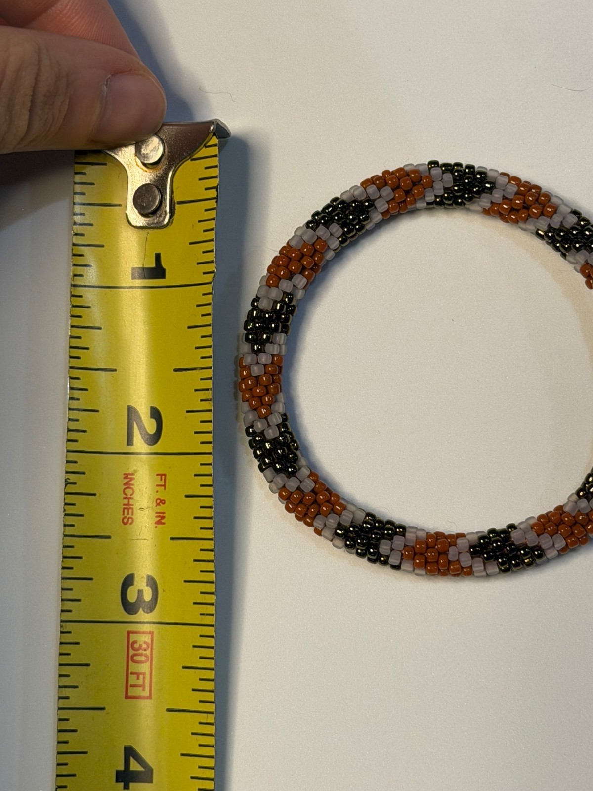 Sashka Bracelet Handmade Boho Chic Crochet Beaded Roll-On 2.5″ Brown Black White