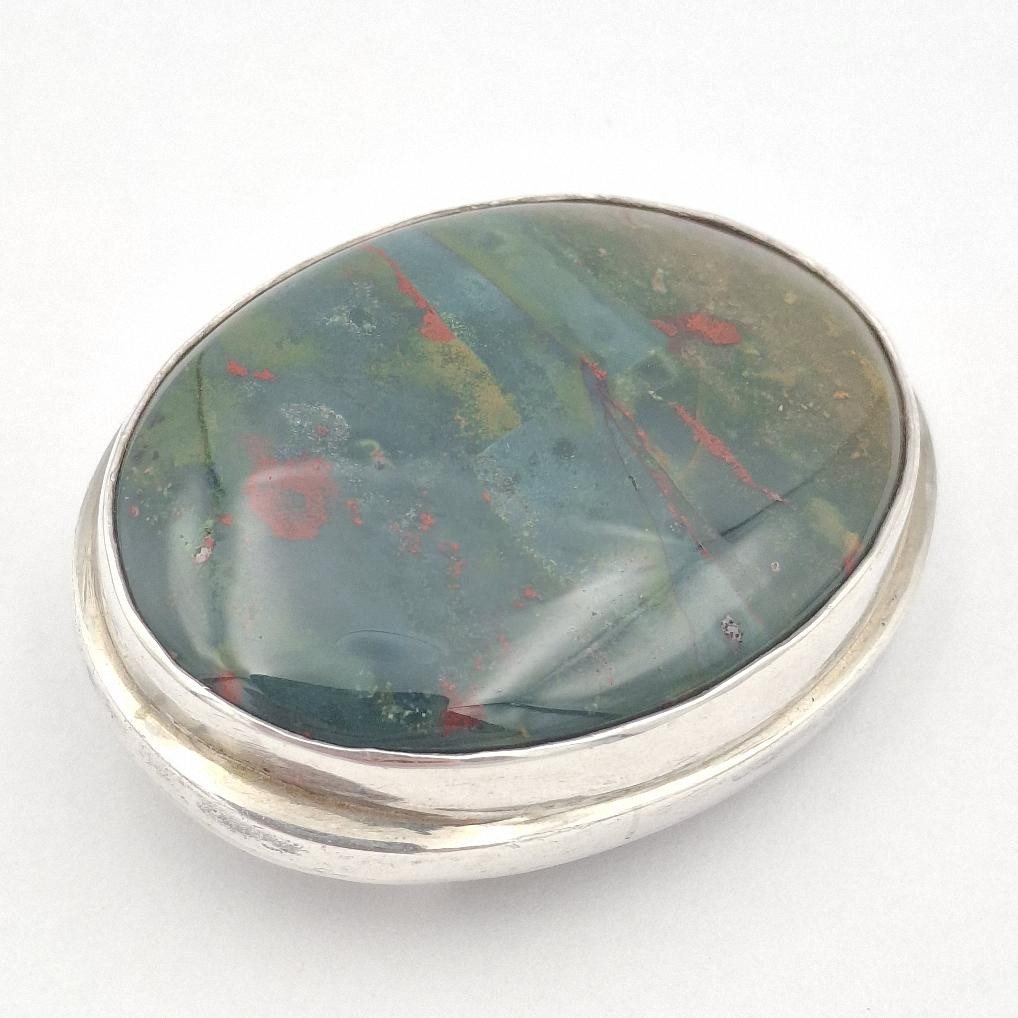 Vintage 925 Sterling Silver Large Oval Bloodstone Double Bail Slide Pendant