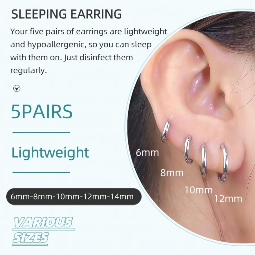 Silver Huggie Hoop Earrings Set for Women Stackable | Non Tarnish, Nickel Free f