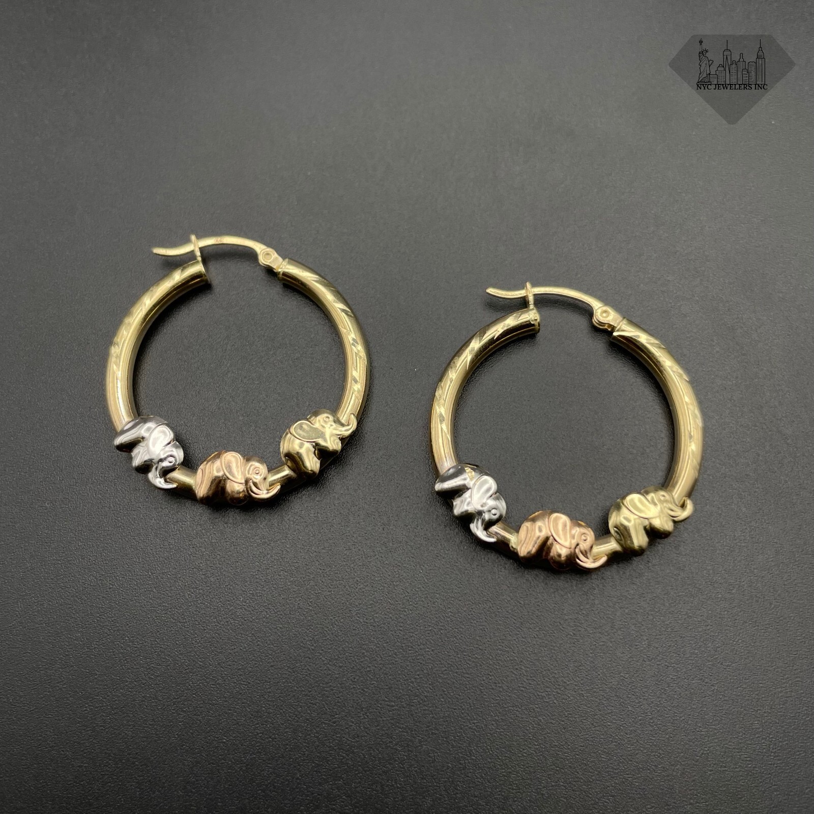 14K Gold Hoop Earrings Tri Color Elephants 30MM Hoop Earrings For Women Girls