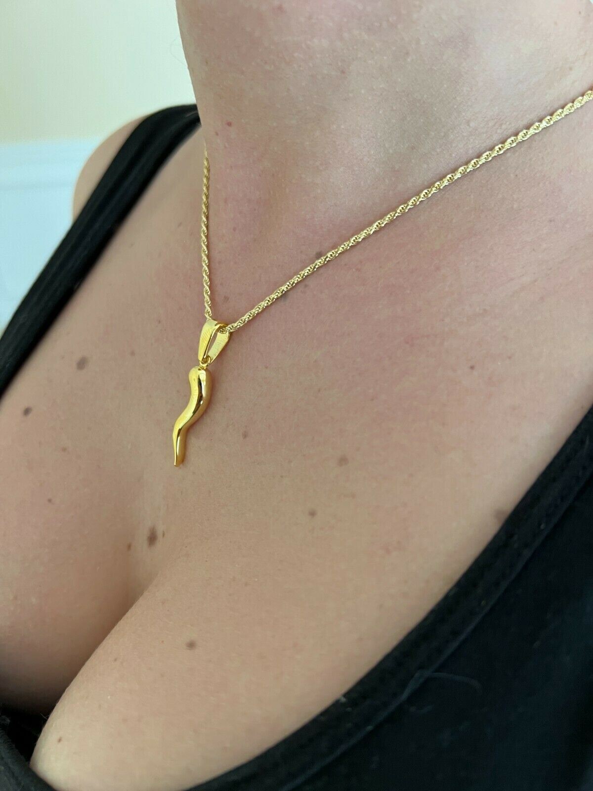 Real 925 Silver / Gold Plated Italian Cornicello Horn Pepper Pendant Necklace