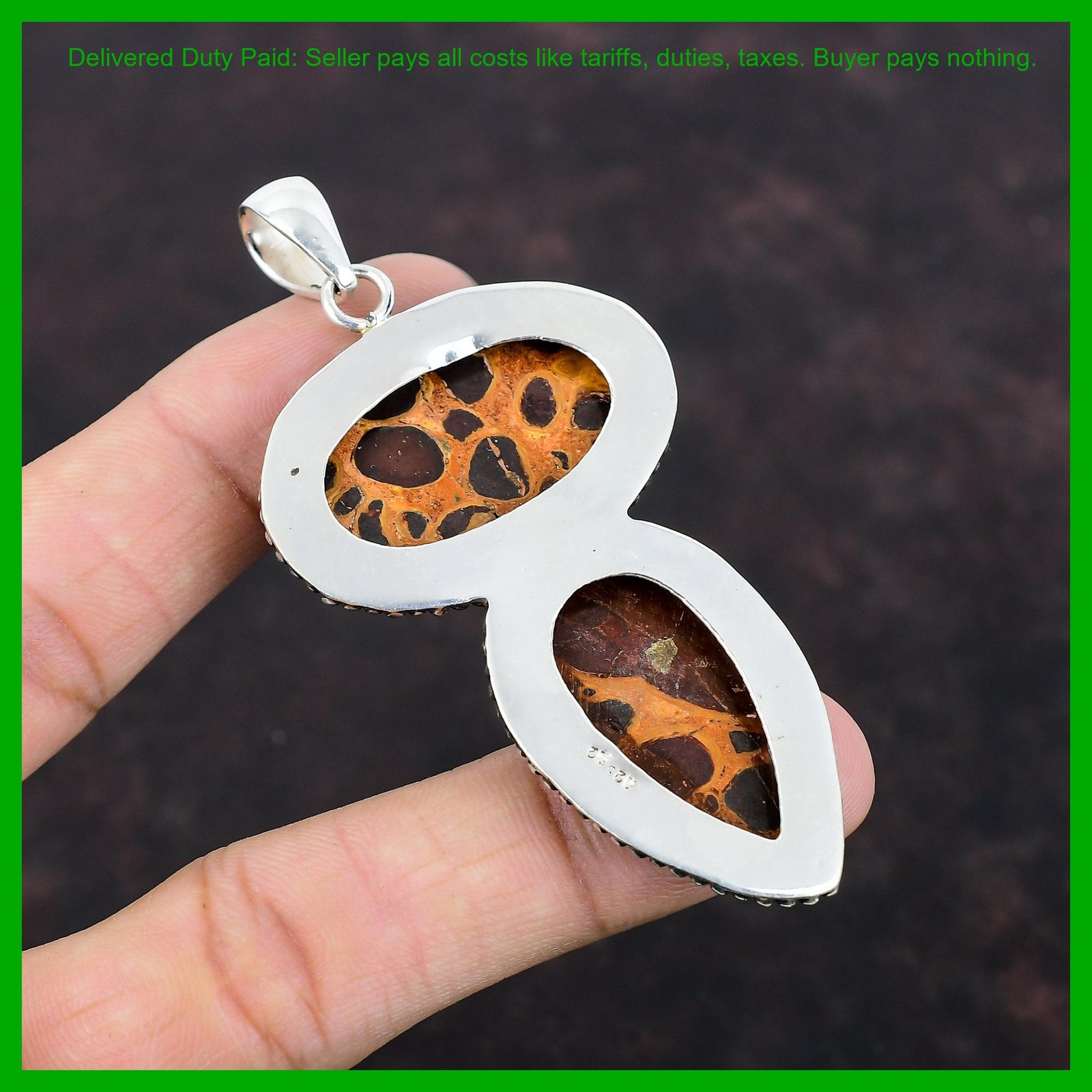 Oval Natural Bauxite Vintage Wedding Daughter Gift Pendant Jewelry 925 Silver