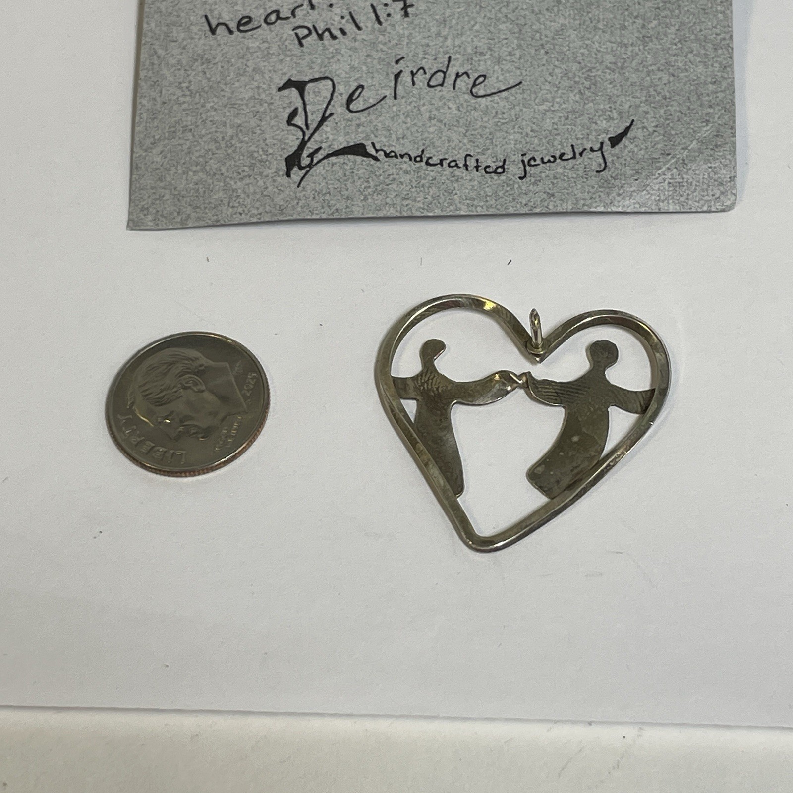 Sterling Silver Handcrafted Heart Outline Brooch With Couple Holding Hands, 2.7g