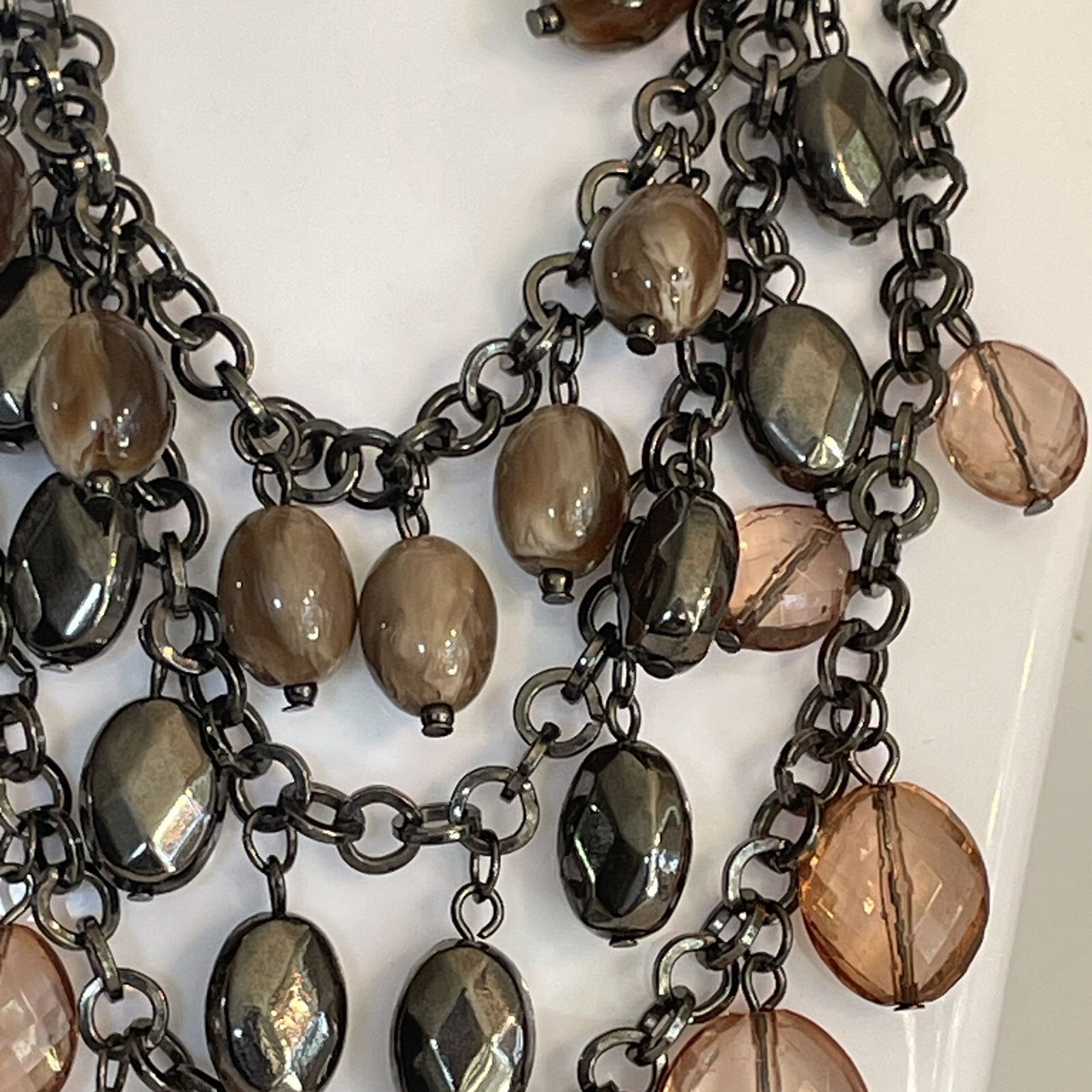 Neutral Multi Color Acrylic Waterfall Beaded Layered Bib Necklace Chandelier