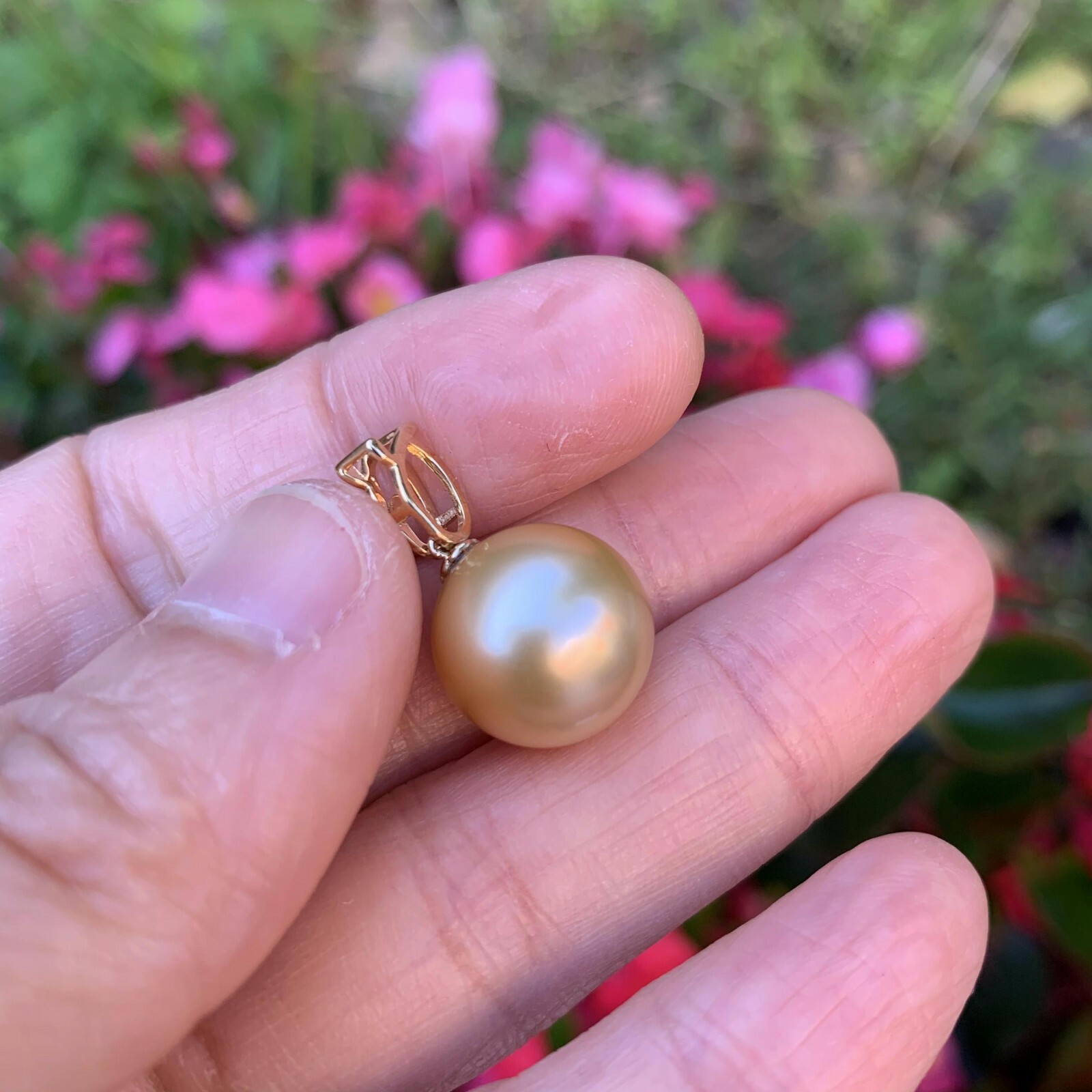 13.2mm High luster Australia Gold seawater Round pearl 18K Gold Pendant KG243