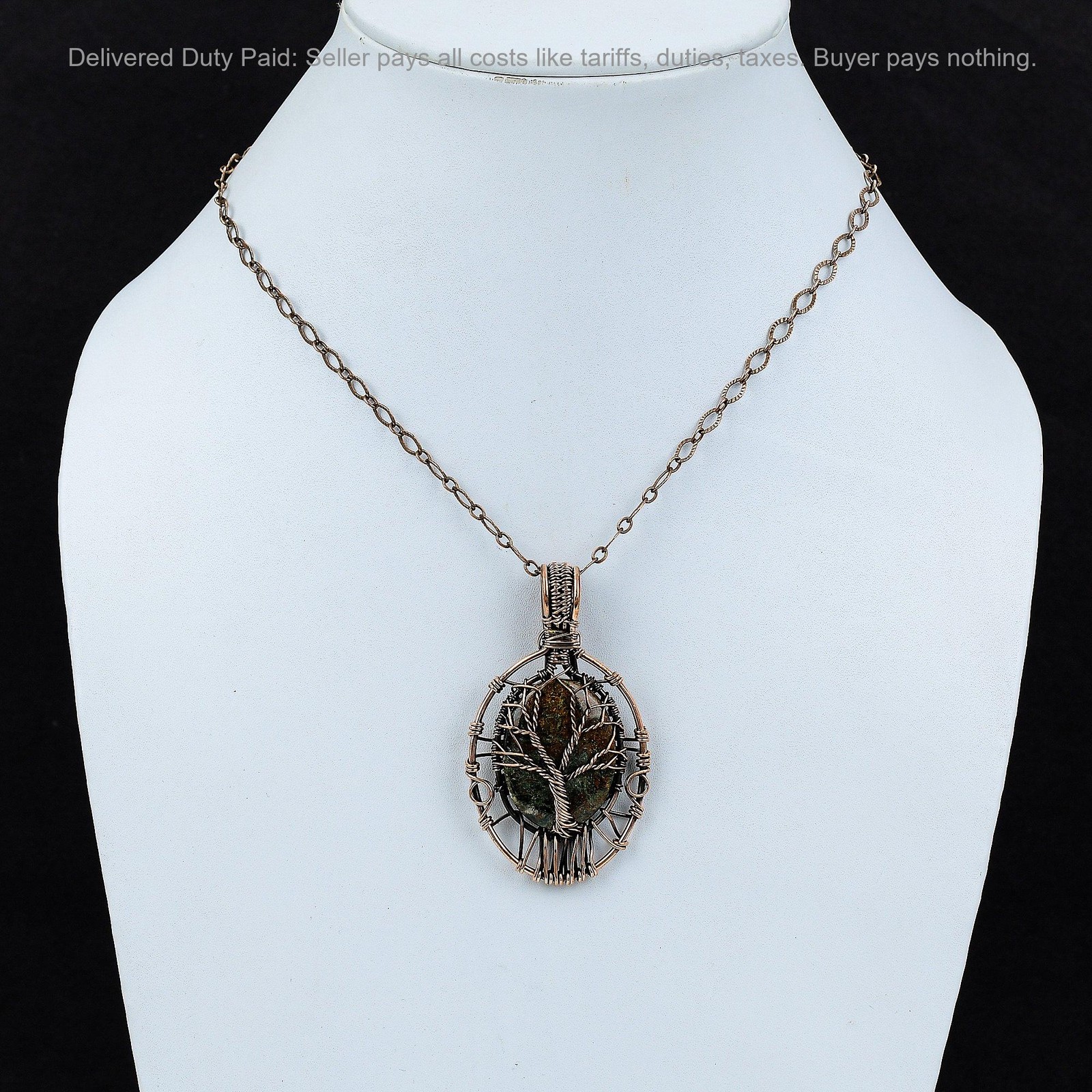 Oval Spessartine Garnet in Limestone Gemstone Unique Boho Pendant Jewelry Copper