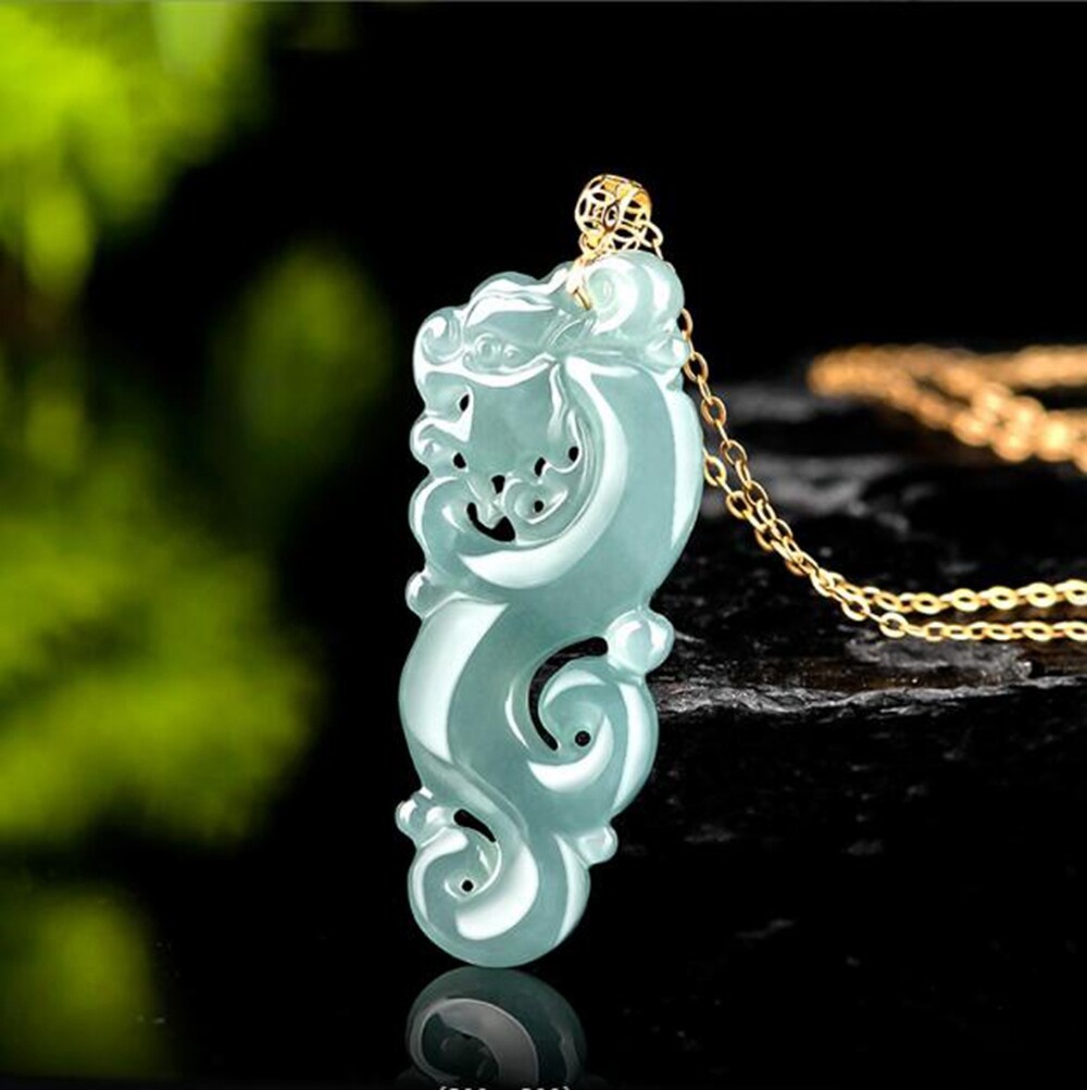 Certified Natural A Jade jadeite 18K Solid Gold Carving Dragon Pendant Necklace