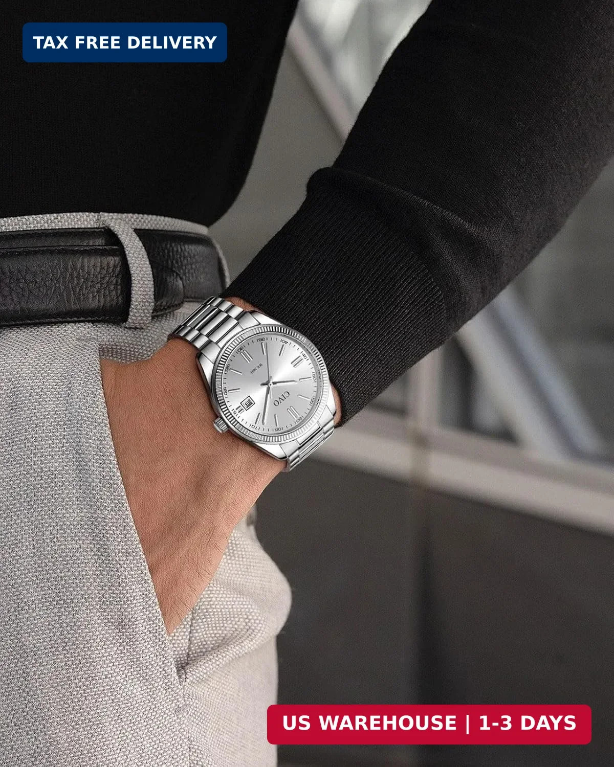 CIVO Analog Mens Watches Silver: Wrist Watches with Date Easy to Read | Dress St