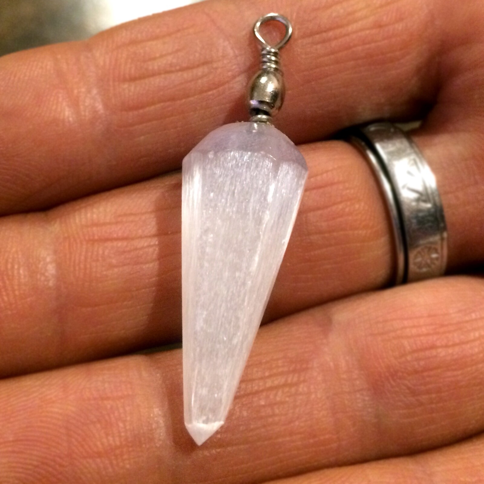 Selenite Crystal Pendant Pendulum Chakra Love Stone Sterling Silver Necklace
