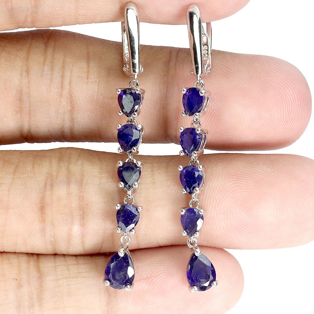 925 Sterling Silver Earrings Pear Blue Sapphire 7x5mm Natural Gemstone Jewelry