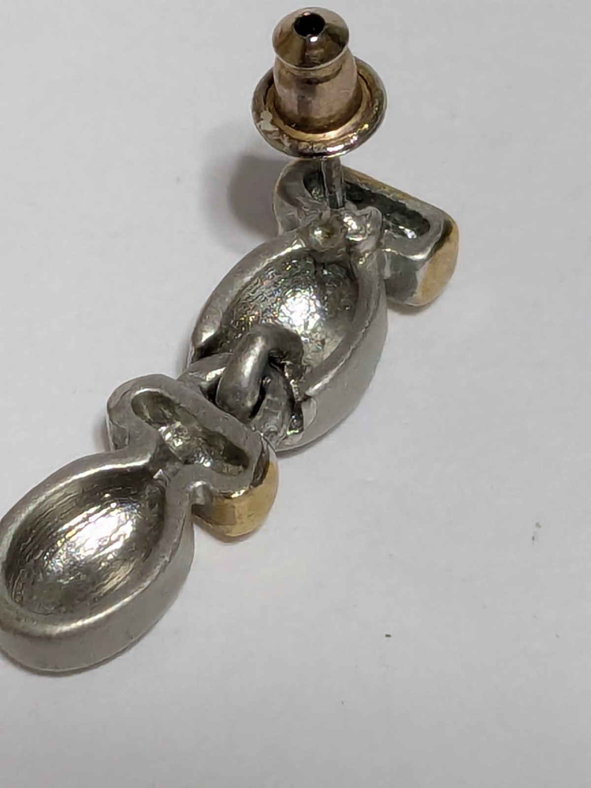 Two Toned Stud Drop Articulated Earrings 1″. Gold Tone/Silver Tone.