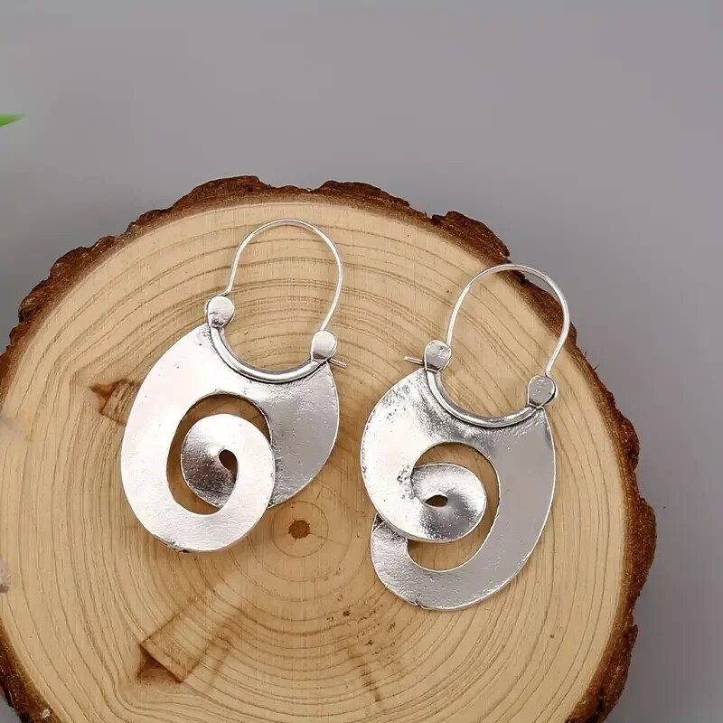 Irregular Spiral Dangle Earrings Retro Men Women Style Alloy Silver Plated Gift