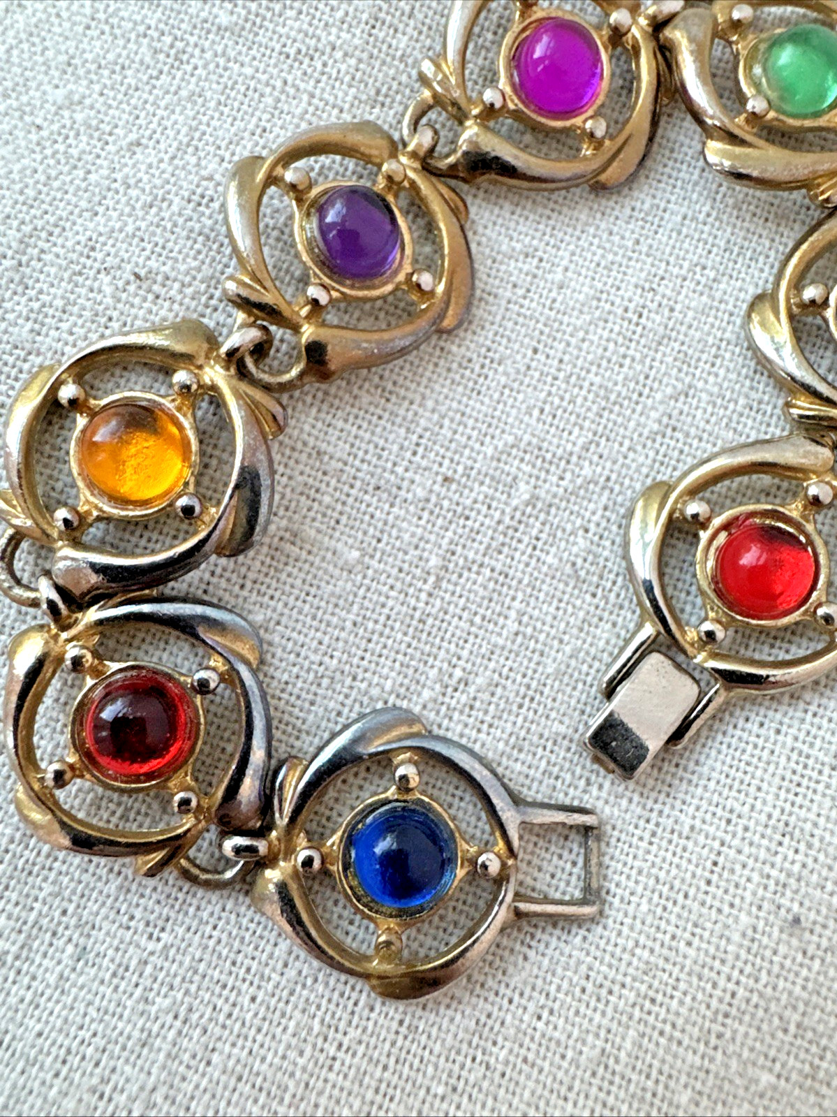 Vintage Fruit Salad Jelly Multicolor Gems Western Cabochons Bracelet 1960s boho