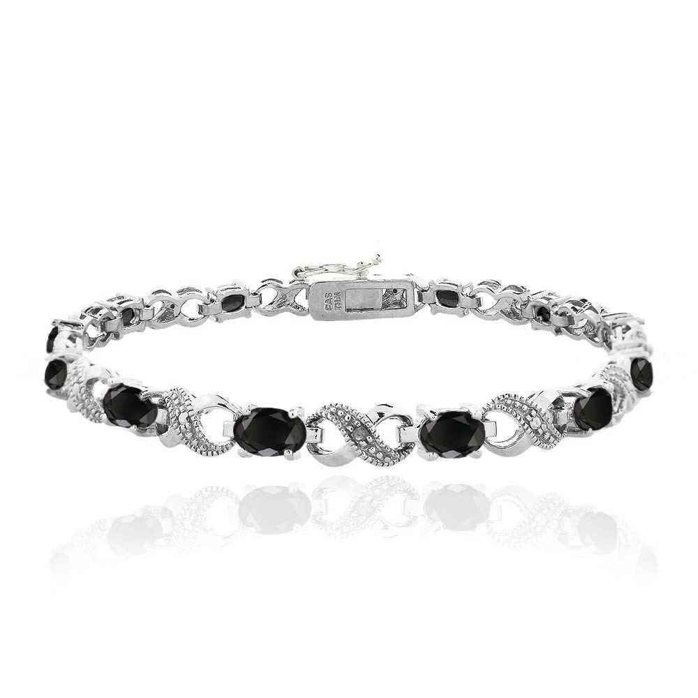 7.2ct TGW Genuine Black Sapphire & 1 Diamond Accent Infinity Bracelet in Brass