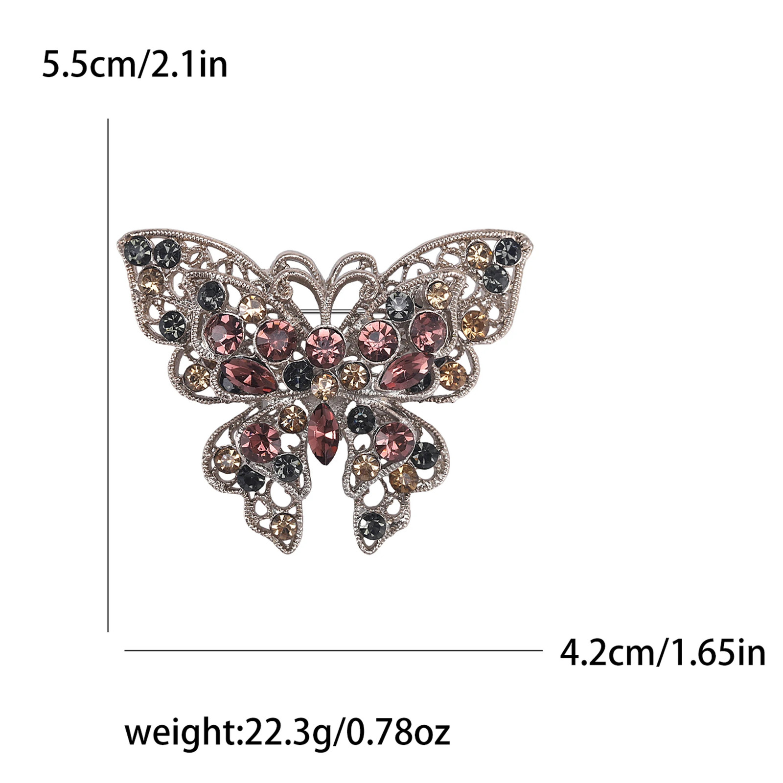 Metal Tone Rhinestone Butterfly Brooch Unisex Insect Wing Brooches Jewelry