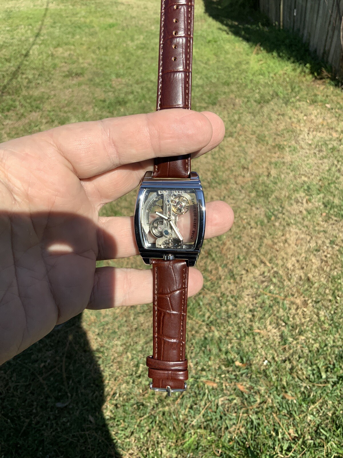 Mens Skeleton Mechanical Waterproof Luxury Watch Leather Hollow Great Gift Idea