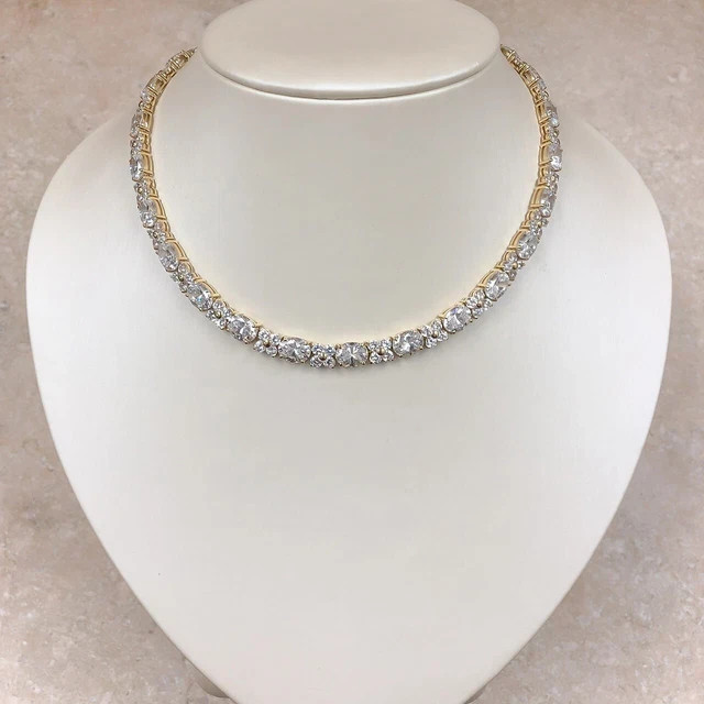 30CT Lab-Created Oval Cut Diamond Tennis Women’s Necklace 14K Yellow Gold Plated