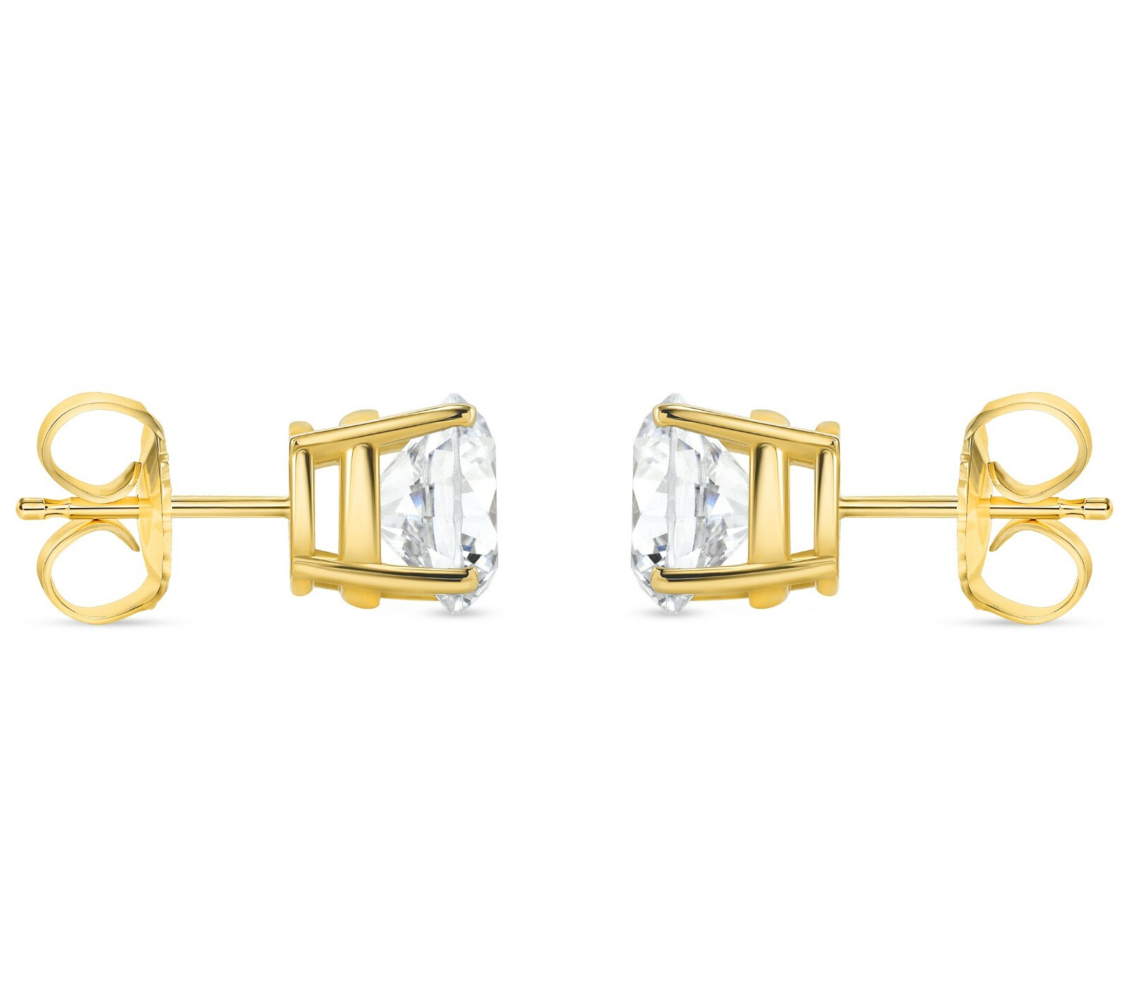 4 Ct Round Earrings Studs Solid 14K Yellow Gold Brilliant Cut Push Back Basket