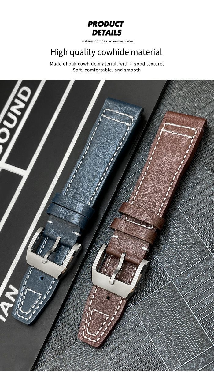 Fits IWC Pilot’s PORTOFINO Mark 18 Quick Release Leather Strap 20mm Blue / Brown