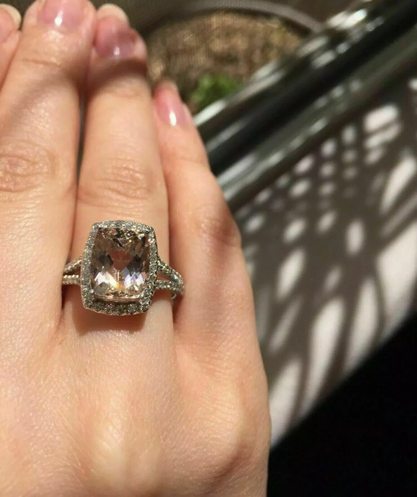 3.50Ct Cushion Cut Morganite Diamond Halo Anniversary Ring 14K White Gold Finish