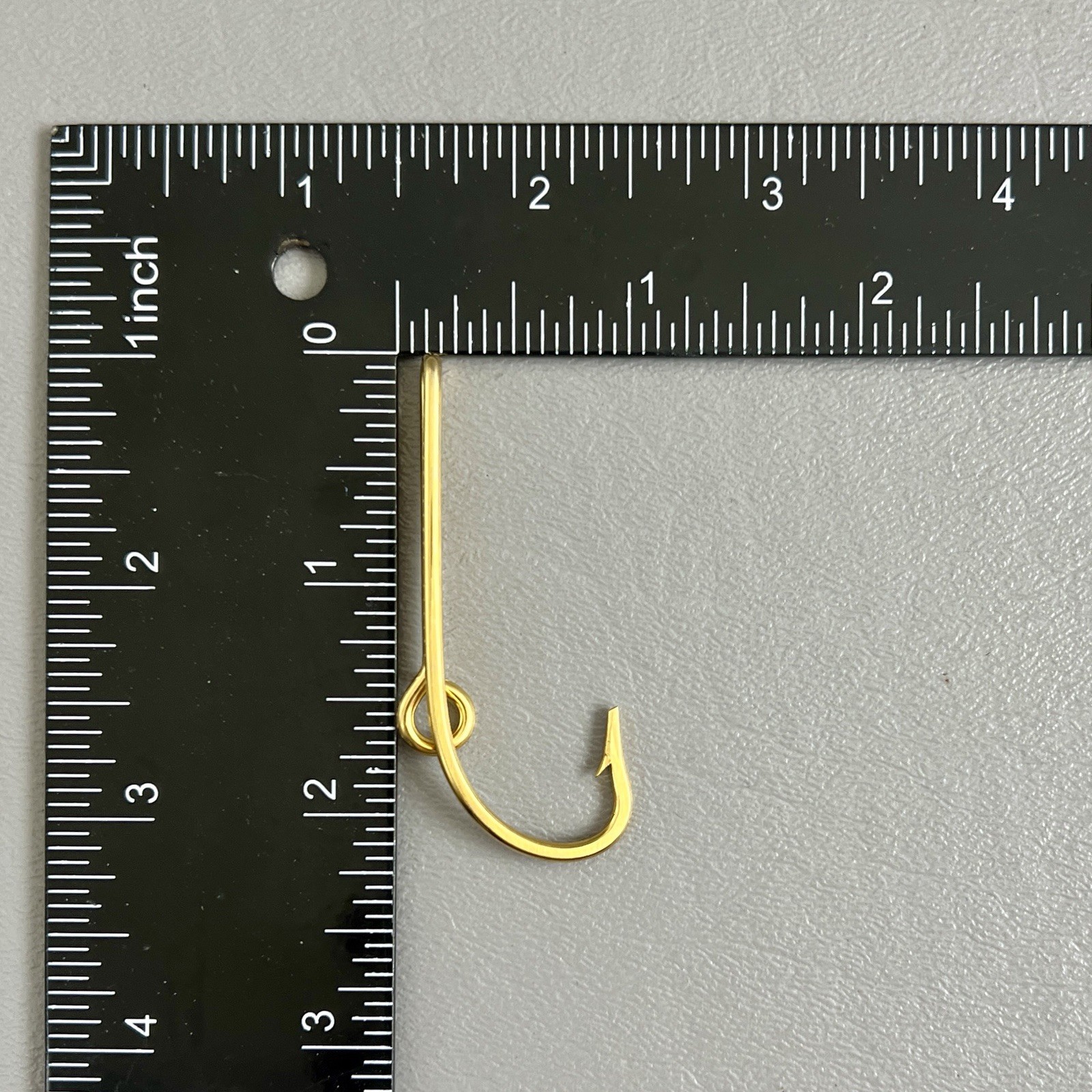 Vintage Gold Tone Fish Hook Metal Cap Brim Tie Bar Clasp 2.25″ Fisherman