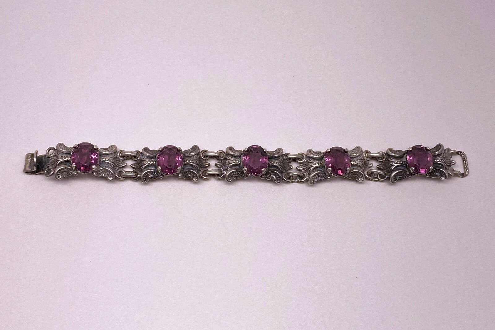 Extravagant Vintage Guglielmo Cini Sterling Silver and Amethyst Bracelet 6 3/4″