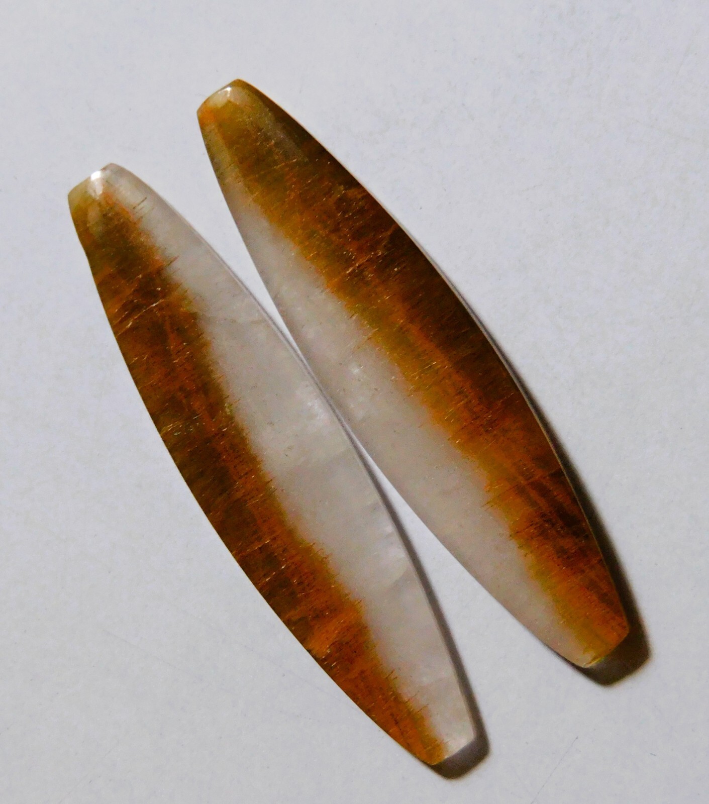 26.45 Cts Natural Cacoxenite Rutile Quartz Cabochon Pair Gemstone 44.5X10.6MM